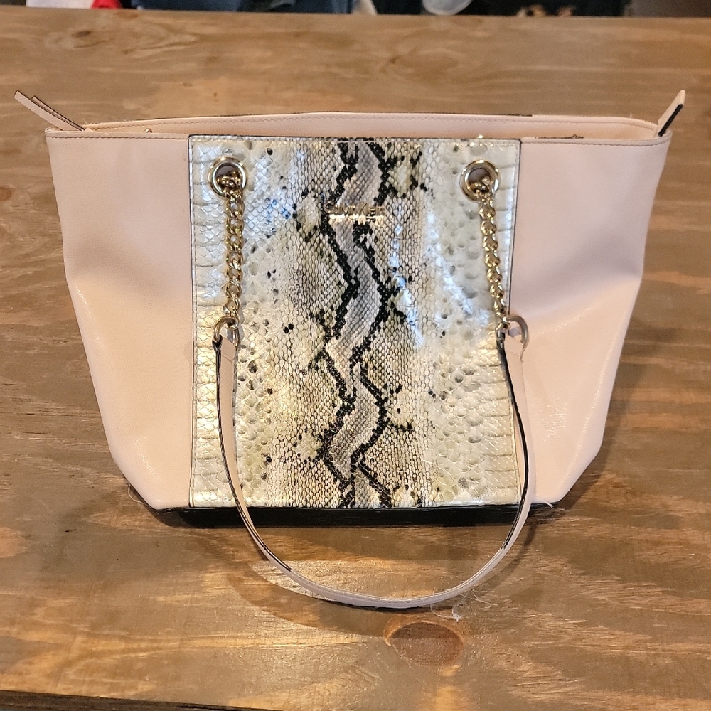 Calvin Klein Beige and Snake Print Shoulder Bag